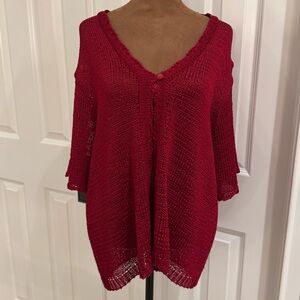 Vintage Sag Harbor Red Knit Short Sleeve Open Front Cardigan